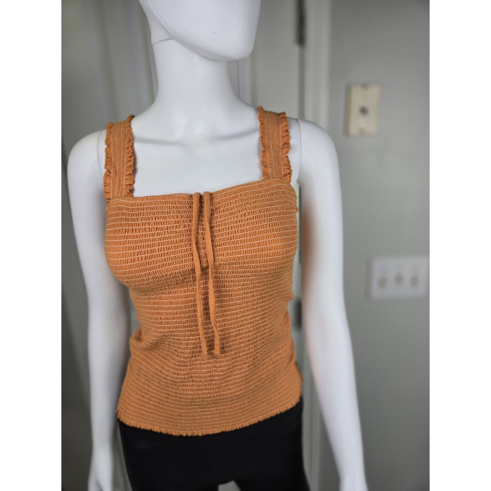 Nation ltd tank top ruffle pima cotton orange‎ ribbed small s cottagecore